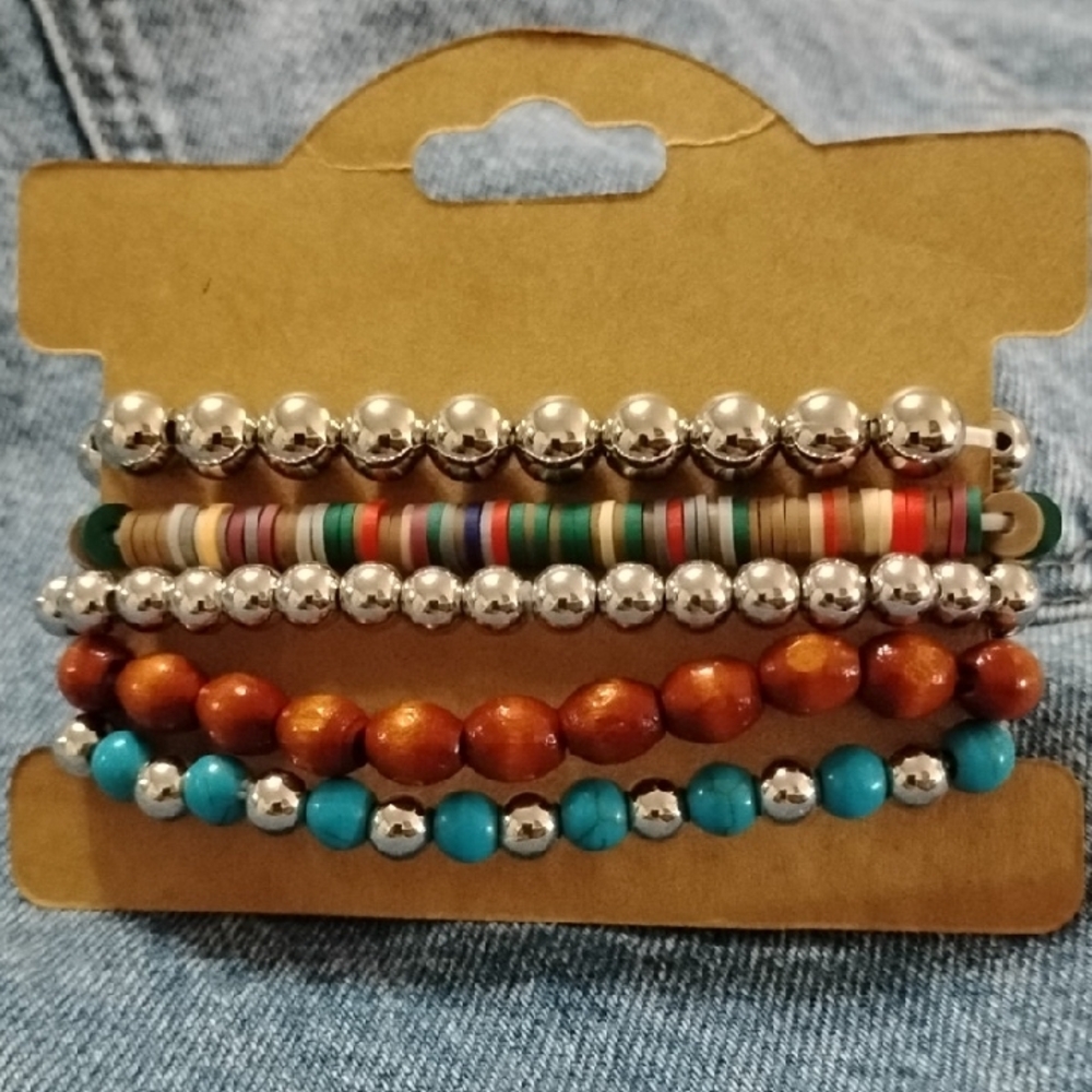 Chic Turquoise and Silver Charm Bracelet Set - Picture 3 of 5